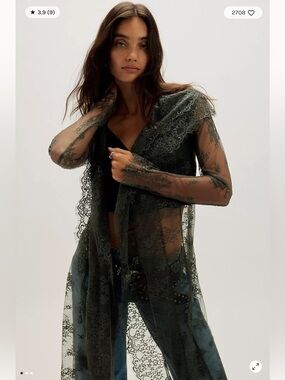 Free People Nigel Preston Maud Eyelash Lace Vintage Drippy Duster OS XS-M